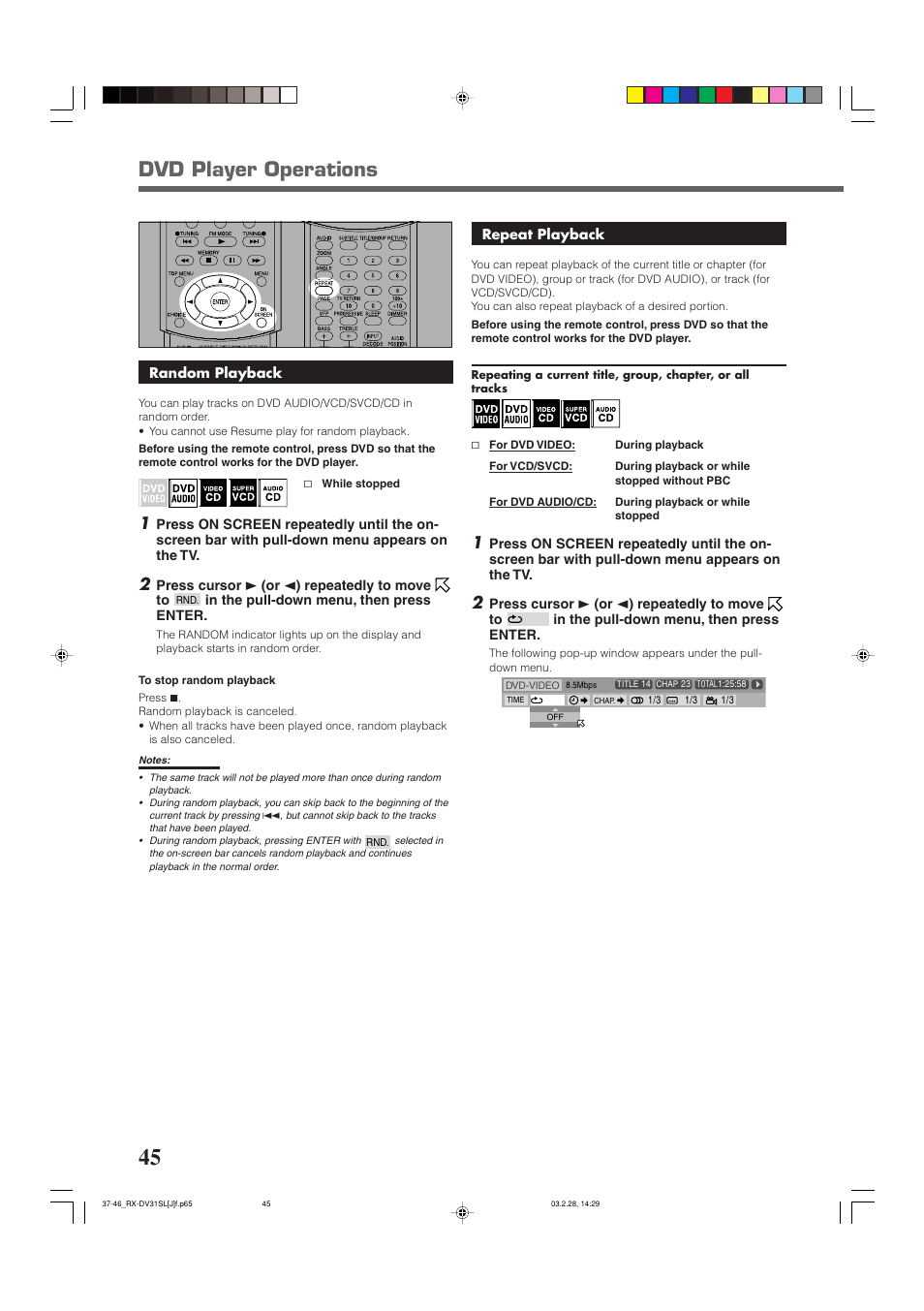 Dvd player operations | JVC RX-DV31SL User Manual | Page 48 / 78