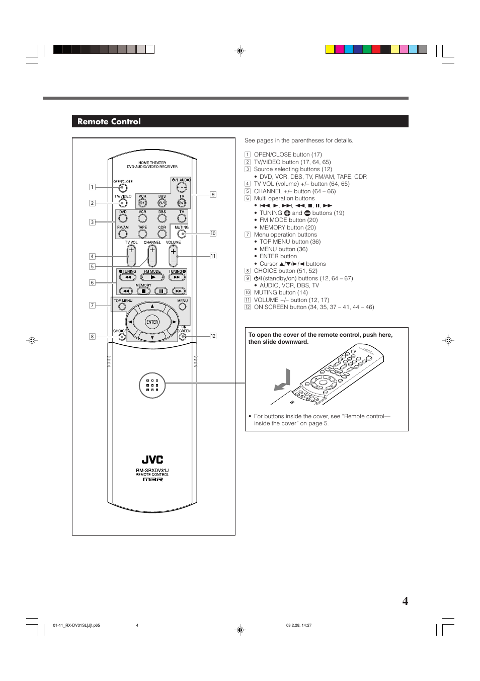 Getting started, Remote control | JVC RX-DV31SL User Manual | Page 7 / 78