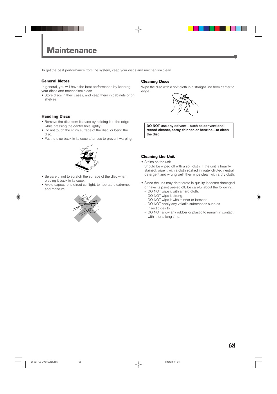 Maintenance | JVC RX-DV31SL User Manual | Page 71 / 78