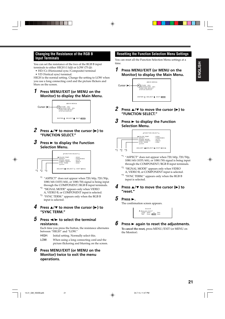 Resetting the function selection menu settings | JVC GM-X50E User Manual | Page 22 / 42