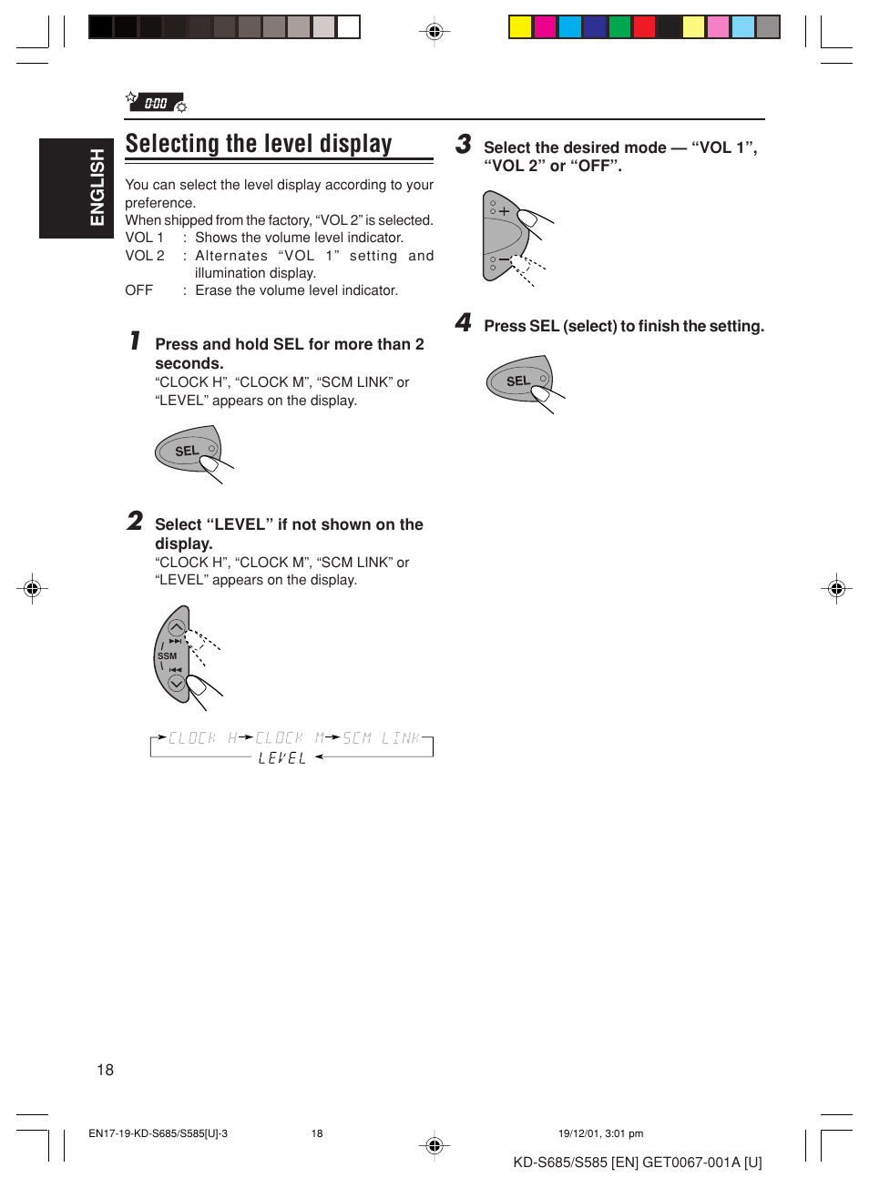Selecting the level display | JVC GET0067-001A User Manual | Page 18 / 26