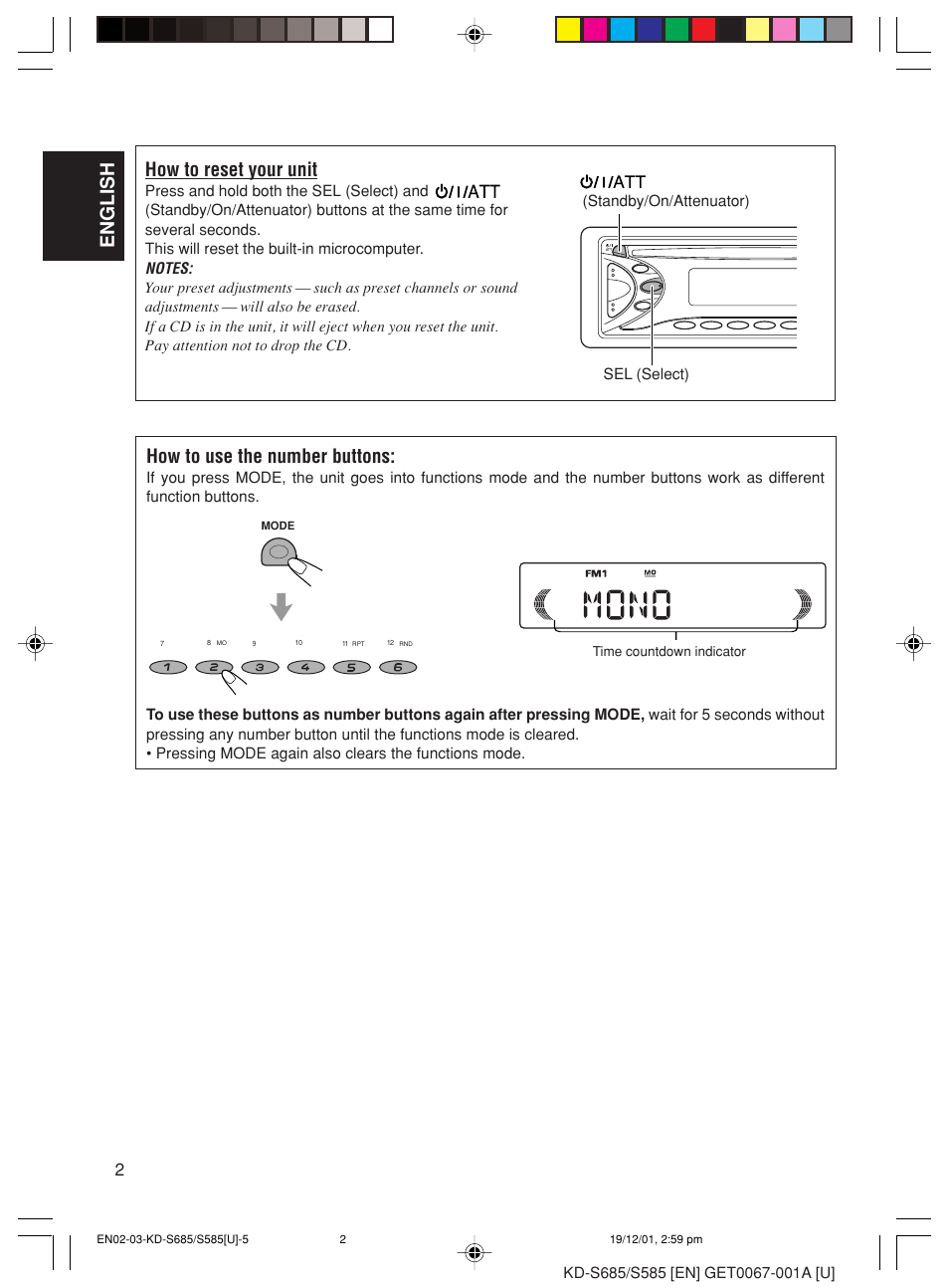 How to reset your unit, How to use the number buttons, English | JVC GET0067-001A User Manual | Page 2 / 26