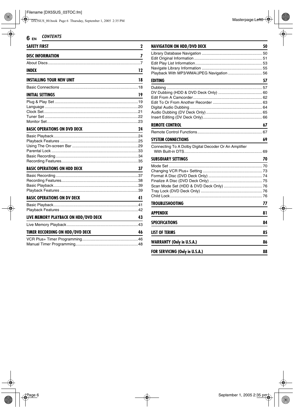 JVC DR-DX5SU User Manual | Page 6 / 88