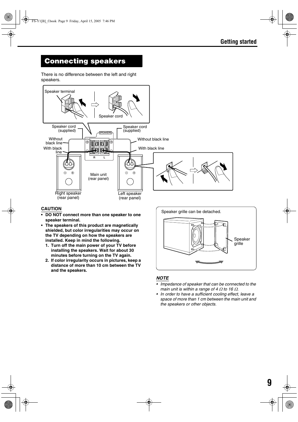 Connecting speakers, Connecting up connection, Getting started | JVC 0405AIMMDWJEM User Manual | Page 15 / 50