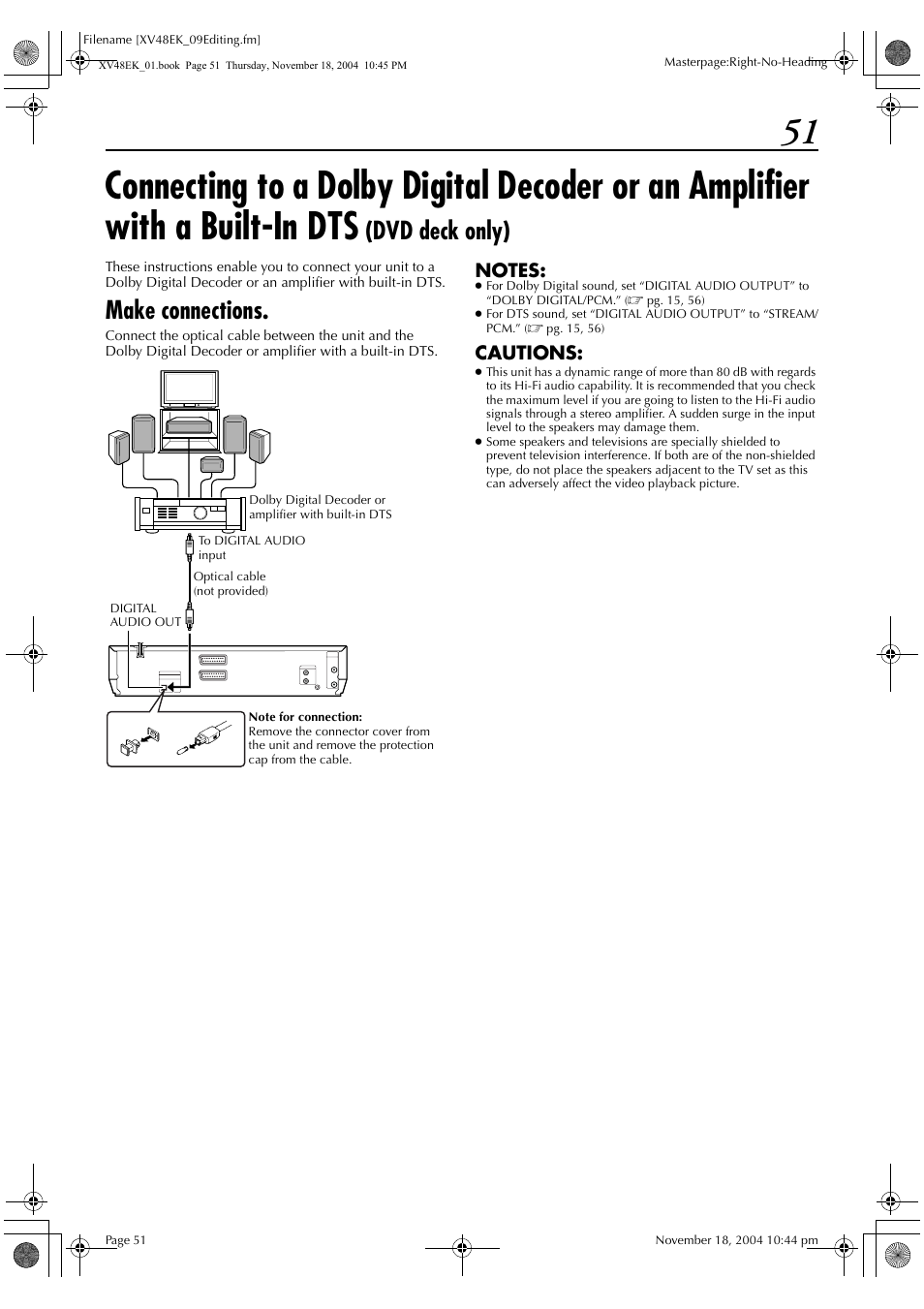 Dvd deck only), Make connections, Cautions | JVC LPT0991-001A User Manual | Page 51 / 72