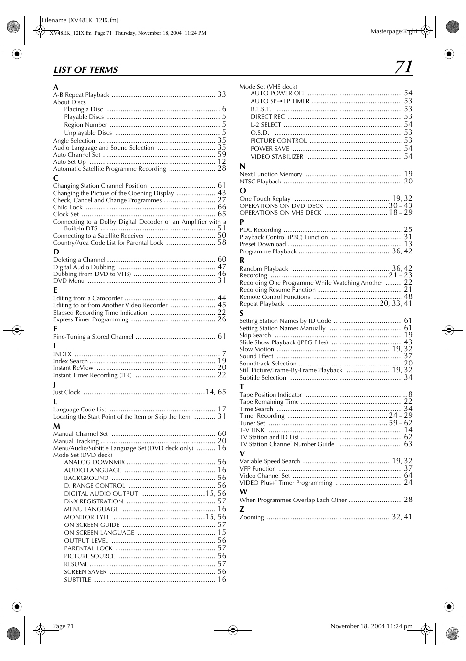List of terms | JVC LPT0991-001A User Manual | Page 71 / 72
