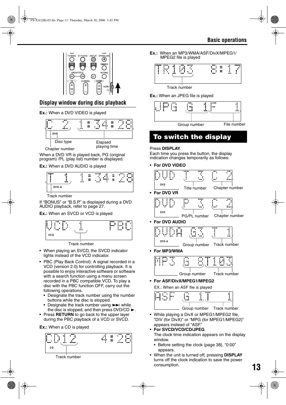 To switch the display | JVC CA-FSXA1 User Manual | Page 17 / 48