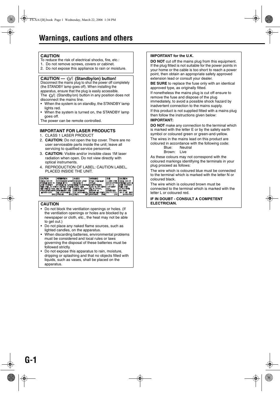 Warnings, cautions and others | JVC CA-FSXA1 User Manual | Page 2 / 48