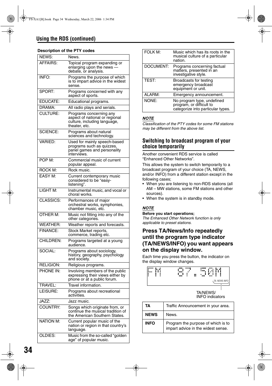 Using the rds (continued) | JVC CA-FSXA1 User Manual | Page 38 / 48