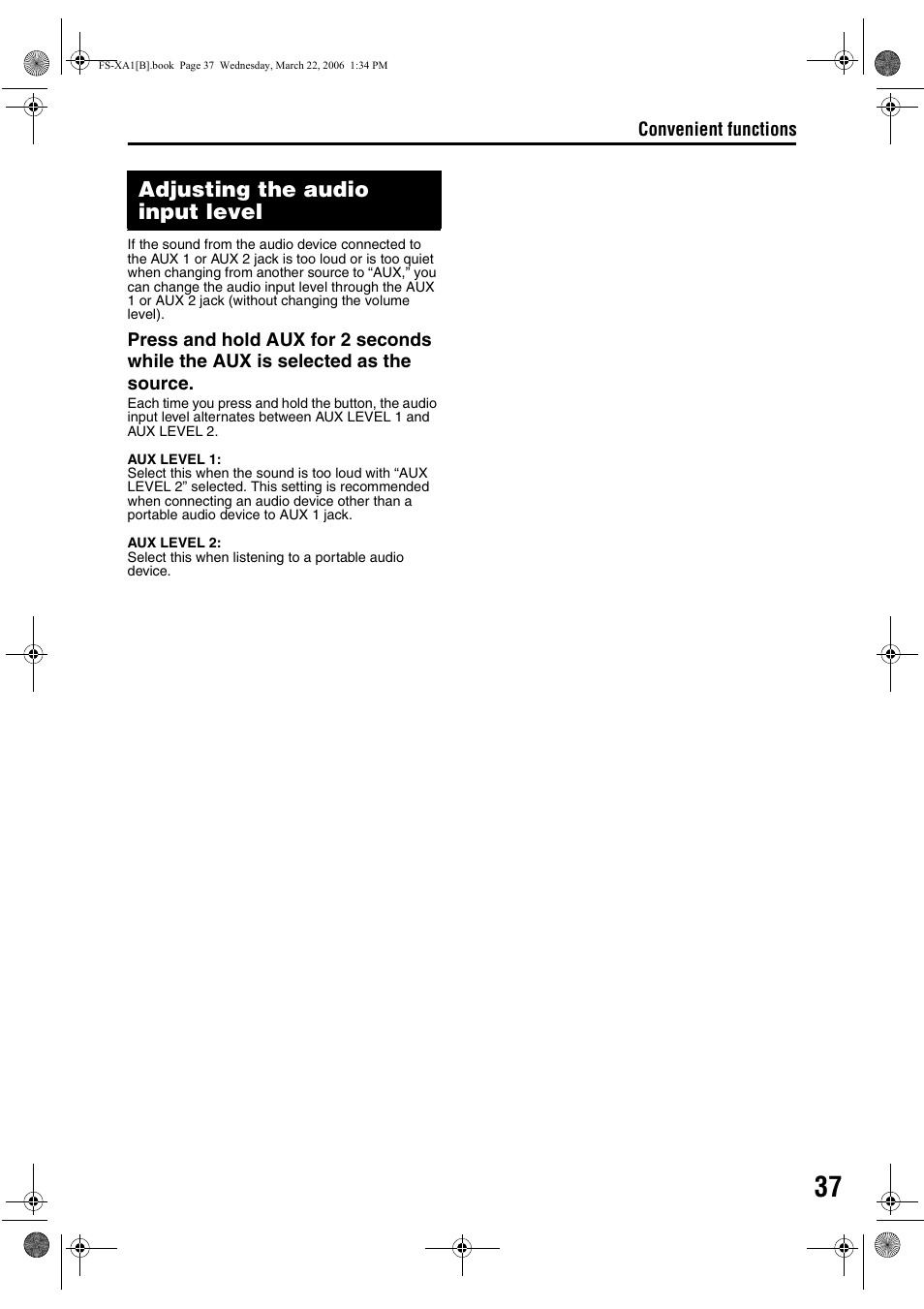 Adjusting the audio input level | JVC CA-FSXA1 User Manual | Page 41 / 48