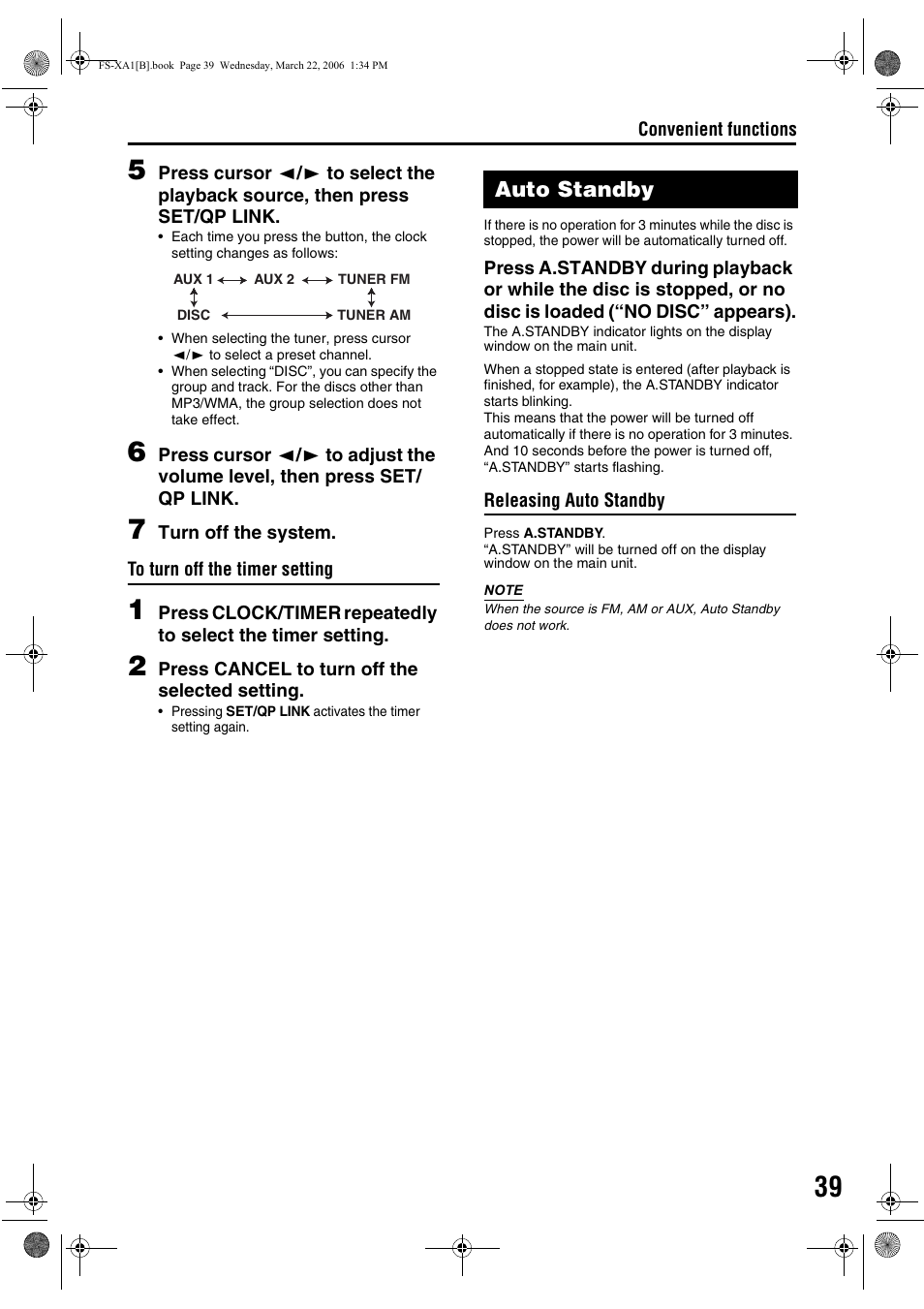 Auto standby | JVC CA-FSXA1 User Manual | Page 43 / 48
