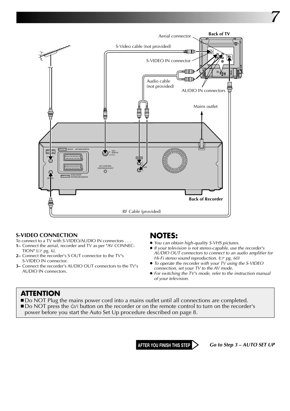 Attention, S-video connection | JVC SR-VS20EK User Manual | Page 7 / 84