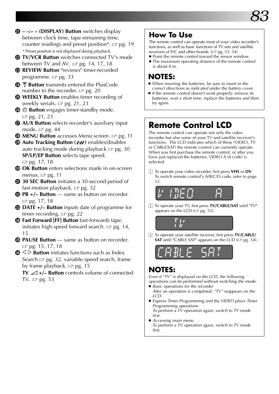 Remote control lcd, How to use | JVC SR-VS20EK User Manual | Page 83 / 84