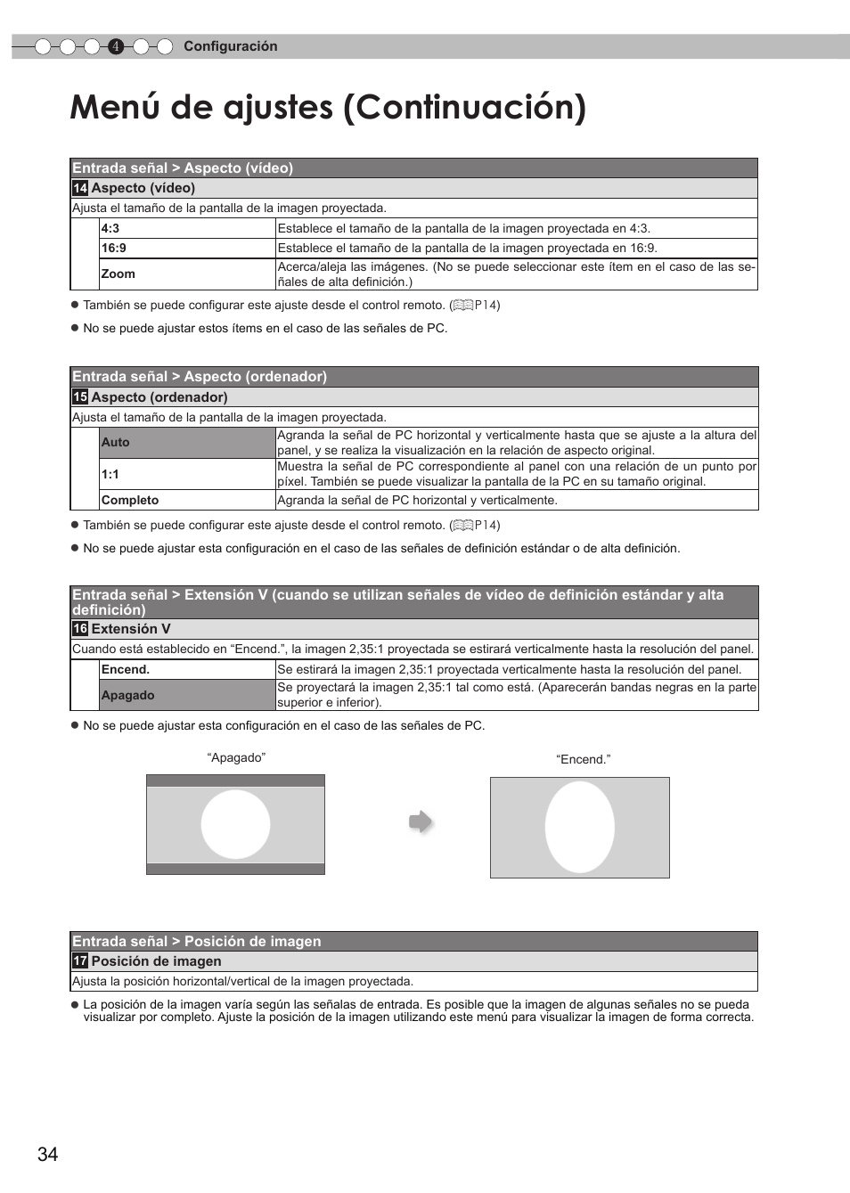 De ajustes, Menú de ajustes (continuación) | JVC DLA-HD550 User Manual | Page 150 / 174