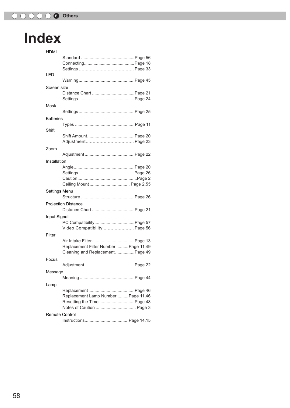 Index | JVC DLA-HD550 User Manual | Page 58 / 174