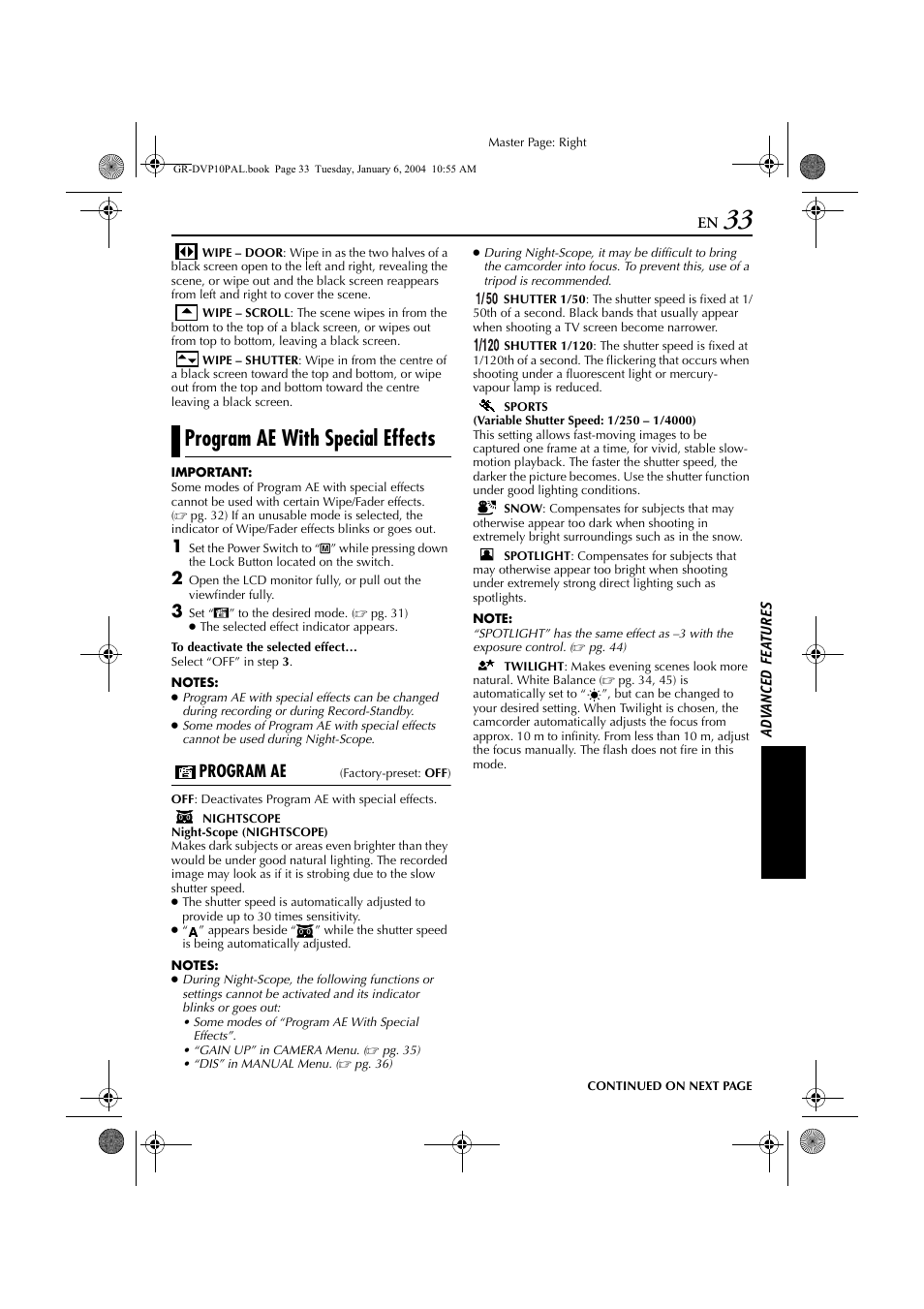 Program ae with special effects, Pg. 33) is, Pg. 33) | Program ae | JVC GR-DVP10 User Manual | Page 33 / 84