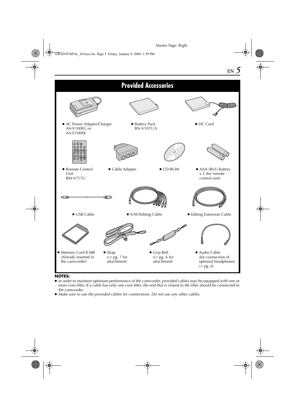 Provided accessories | JVC GR-DVP10 User Manual | Page 5 / 84