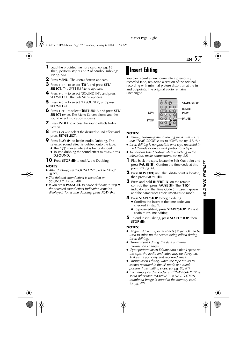 Insert editing, Pg. 57) | JVC GR-DVP10 User Manual | Page 57 / 84