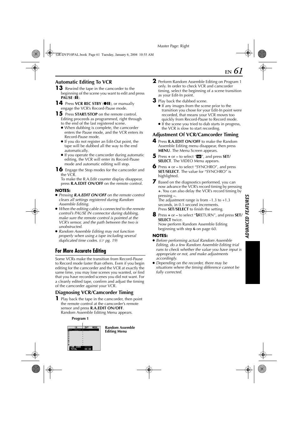 For more accurate editing, Pg. 61) | JVC GR-DVP10 User Manual | Page 61 / 84