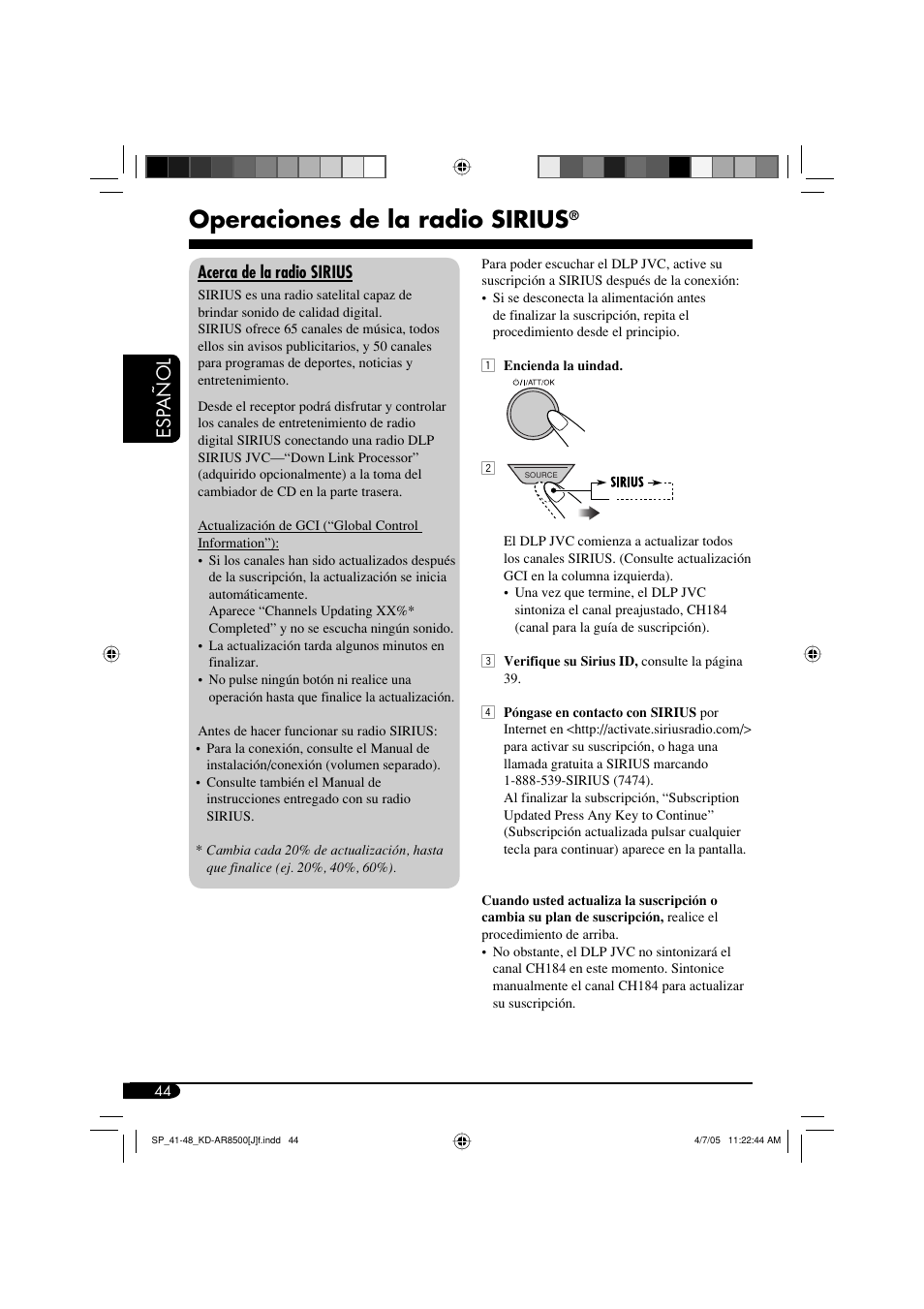 Operaciones de la radio sirius, Esp añol | JVC KD-AR8500 User Manual | Page 102 / 177