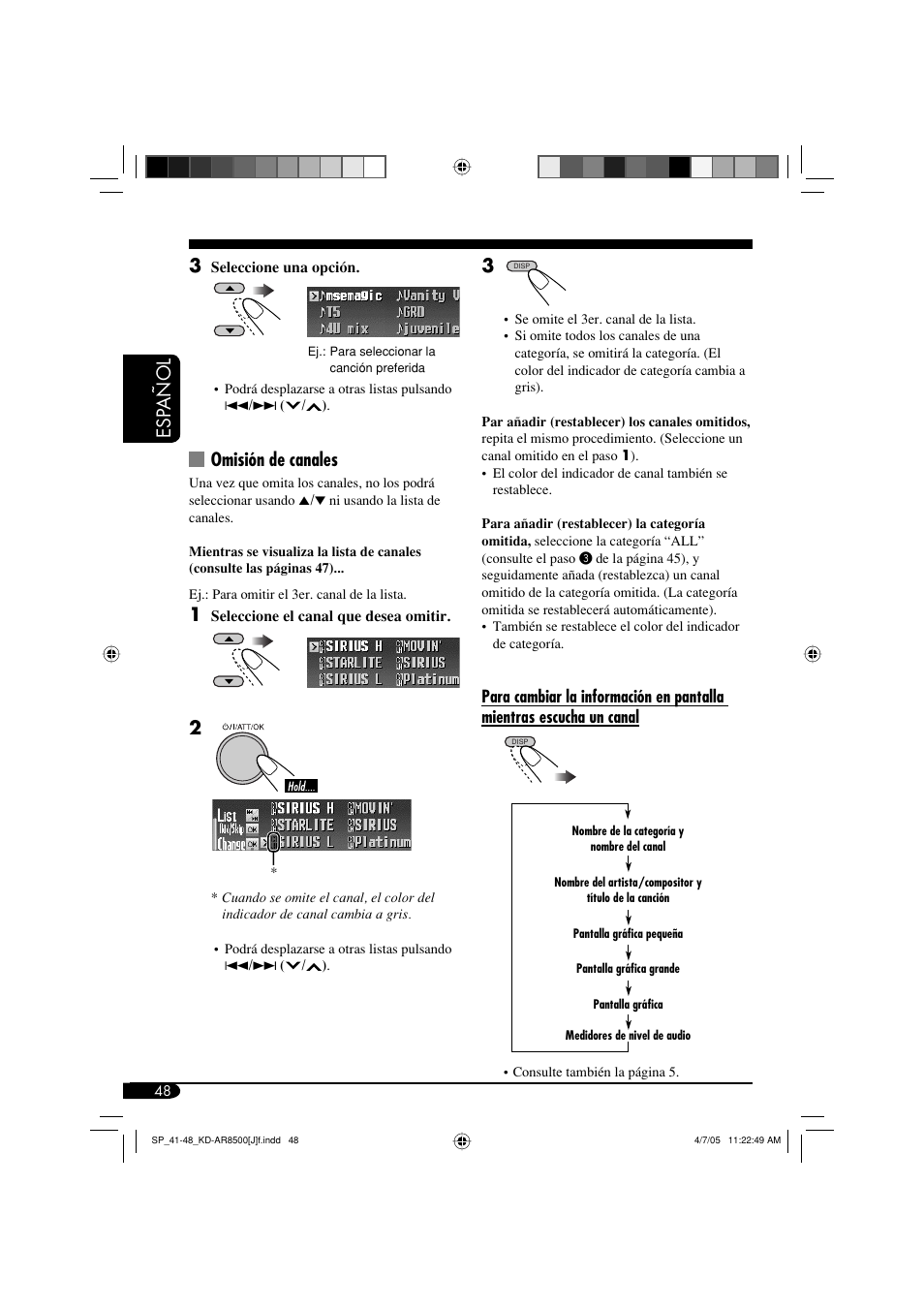Esp añol 3, Omisión de canales | JVC KD-AR8500 User Manual | Page 106 / 177