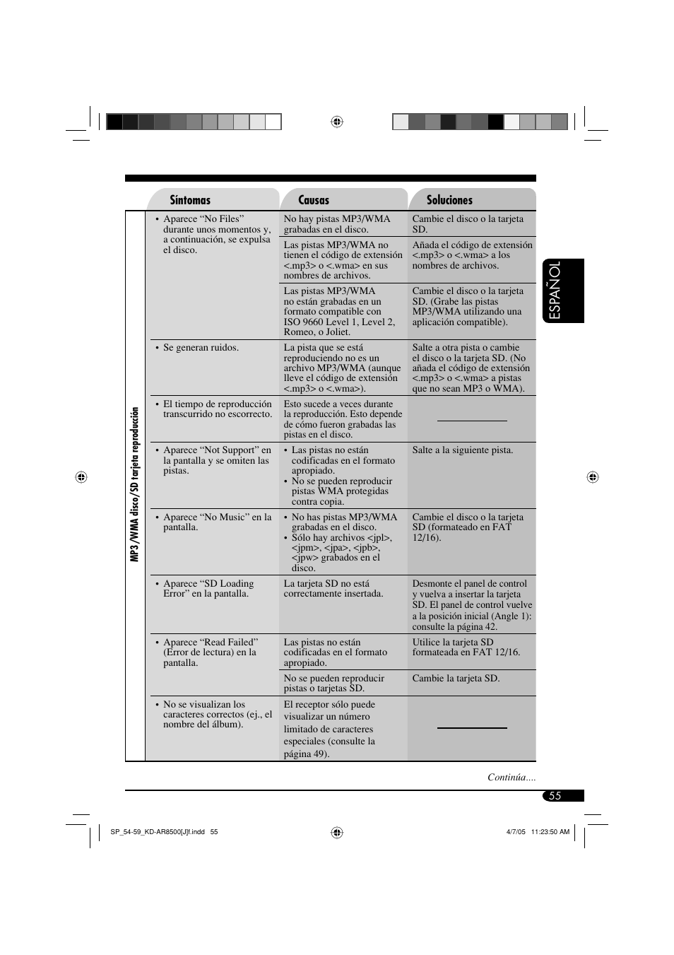 Esp añol | JVC KD-AR8500 User Manual | Page 113 / 177