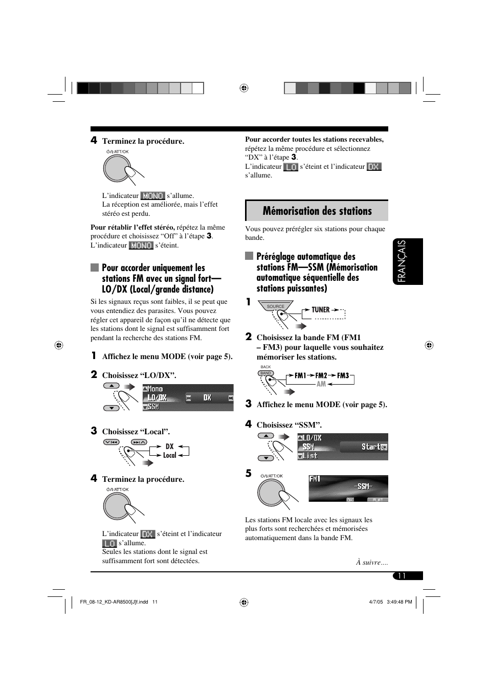 Mémorisation des stations, Français 4 | JVC KD-AR8500 User Manual | Page 127 / 177