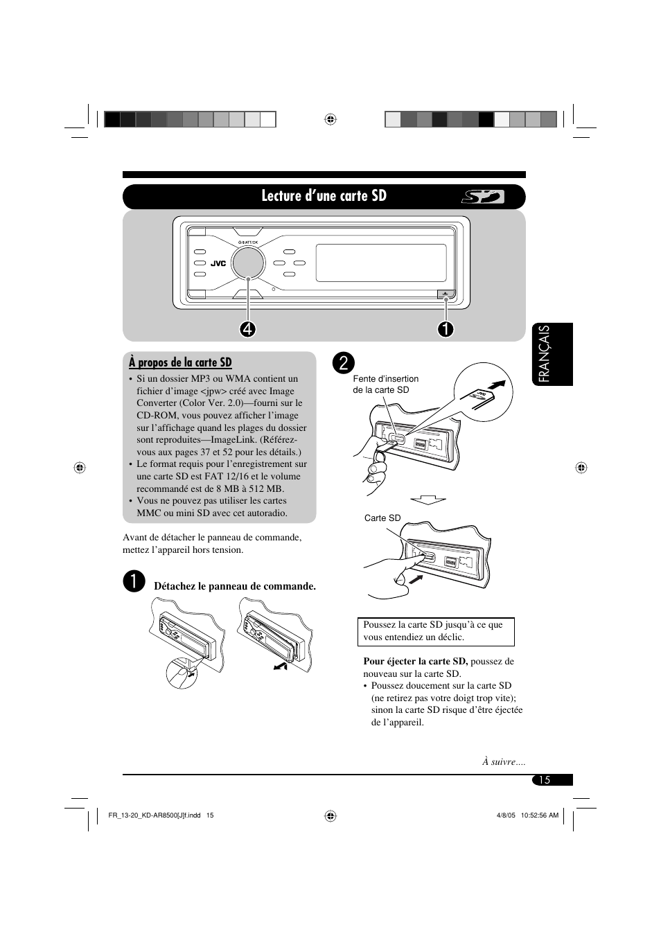 Lecture d’une carte sd, Français | JVC KD-AR8500 User Manual | Page 131 / 177