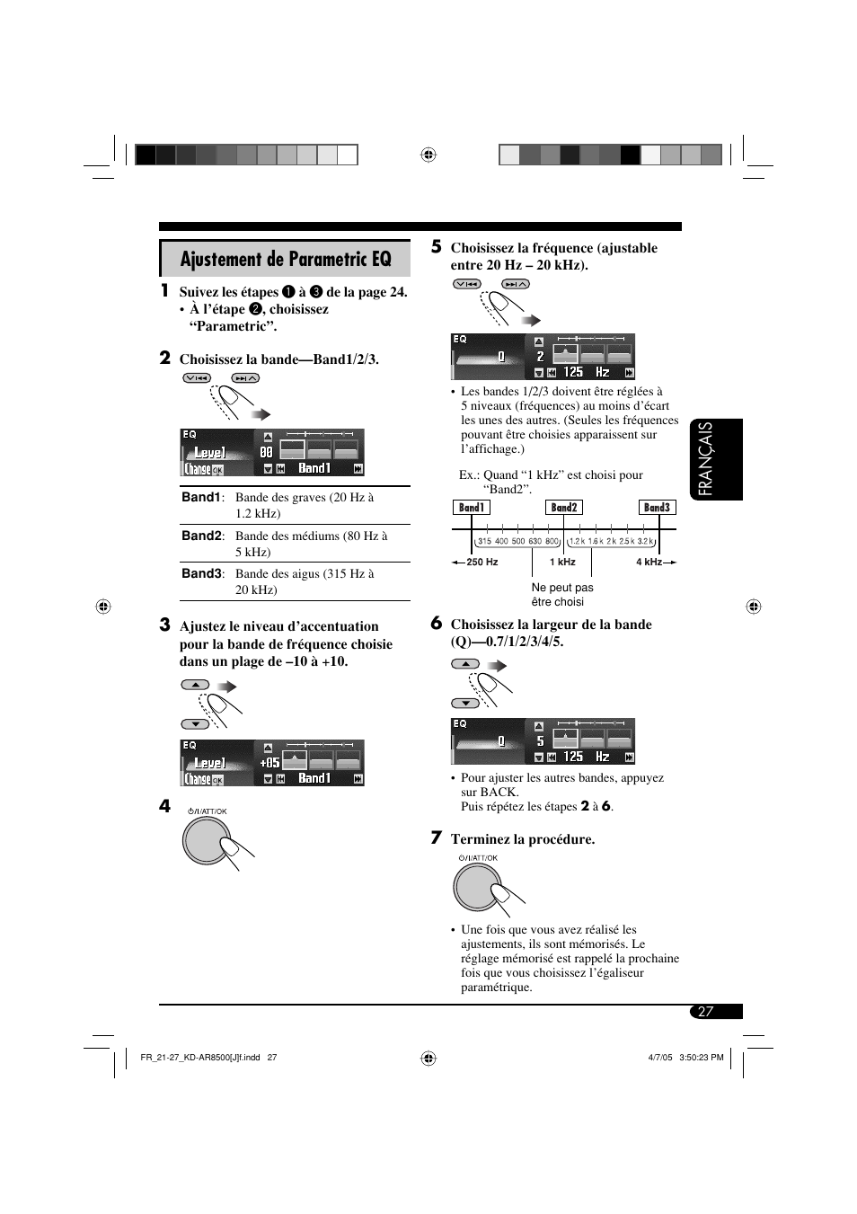 Ajustement de parametric eq, Français | JVC KD-AR8500 User Manual | Page 143 / 177