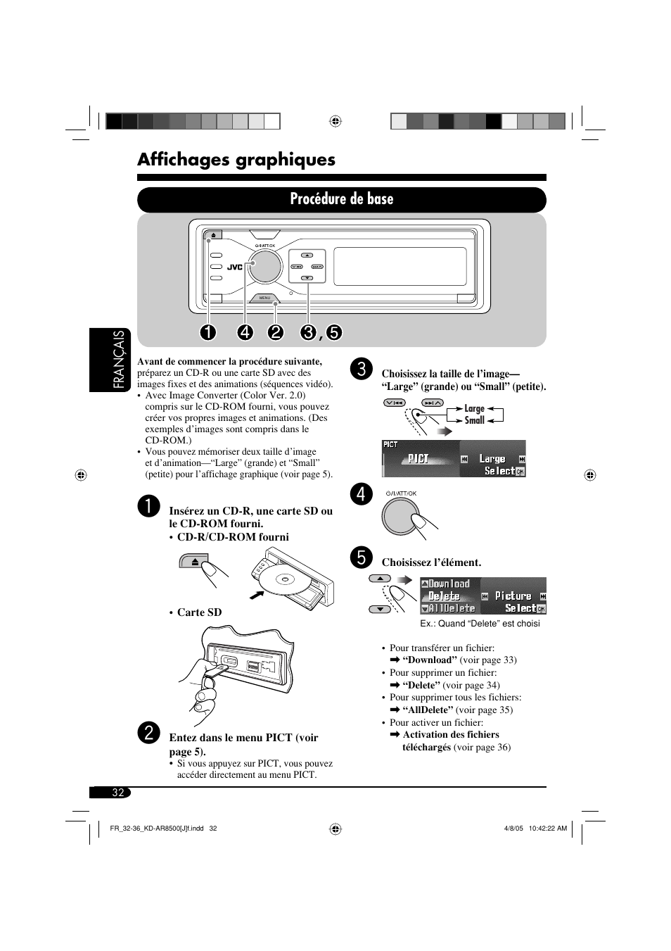 Affi chages graphiques, Procédure de base | JVC KD-AR8500 User Manual | Page 148 / 177
