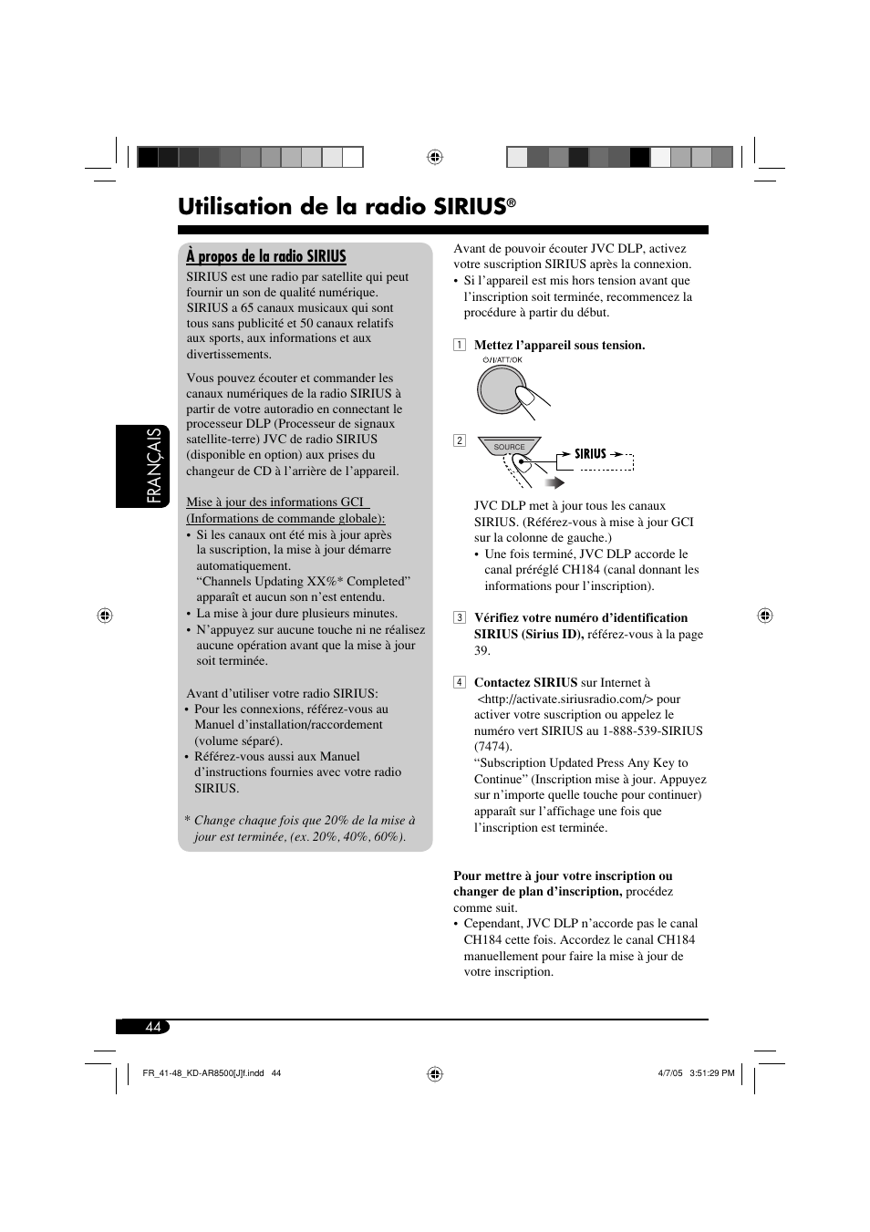 Utilisation de la radio sirius, Français | JVC KD-AR8500 User Manual | Page 160 / 177