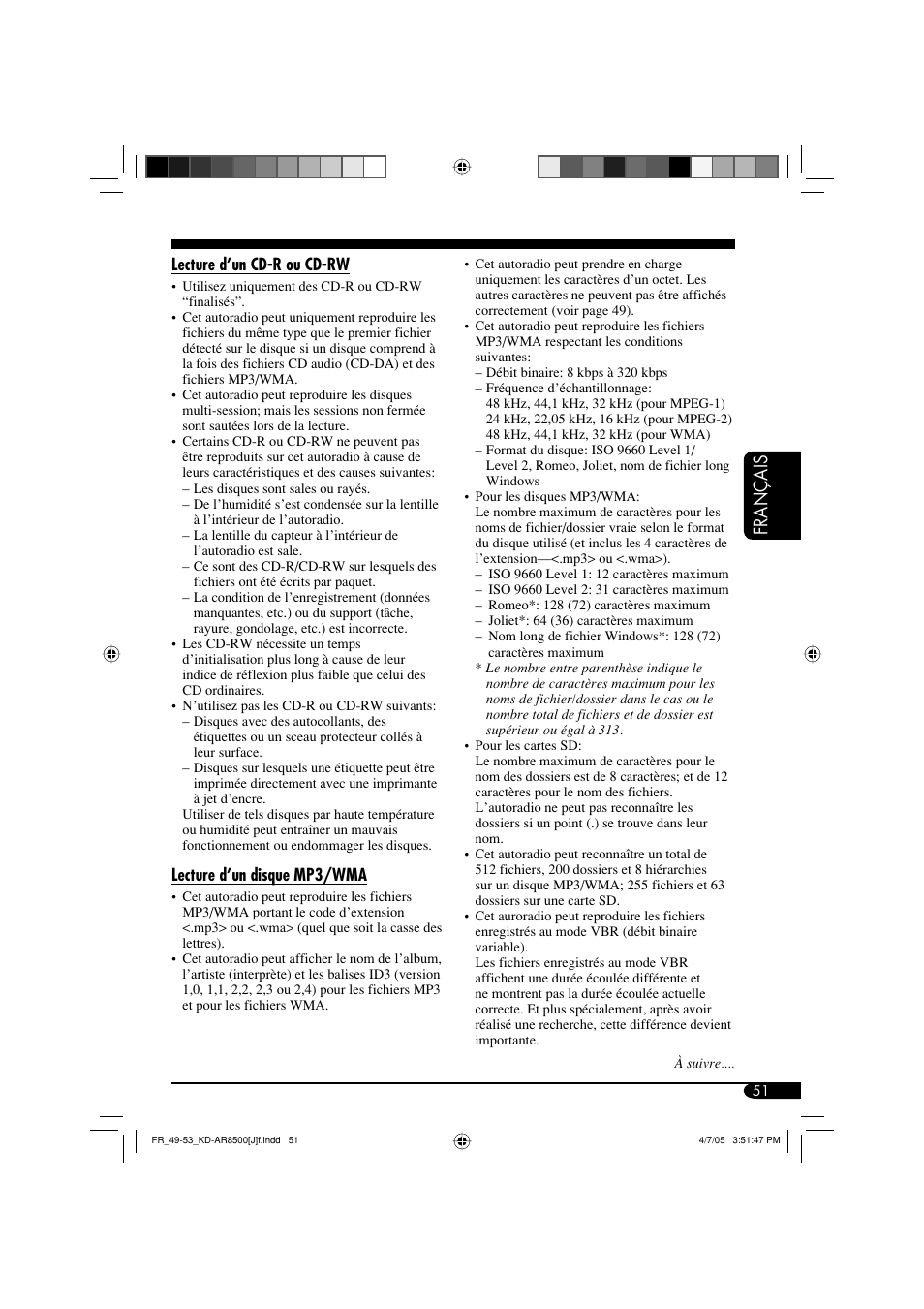 Français | JVC KD-AR8500 User Manual | Page 167 / 177