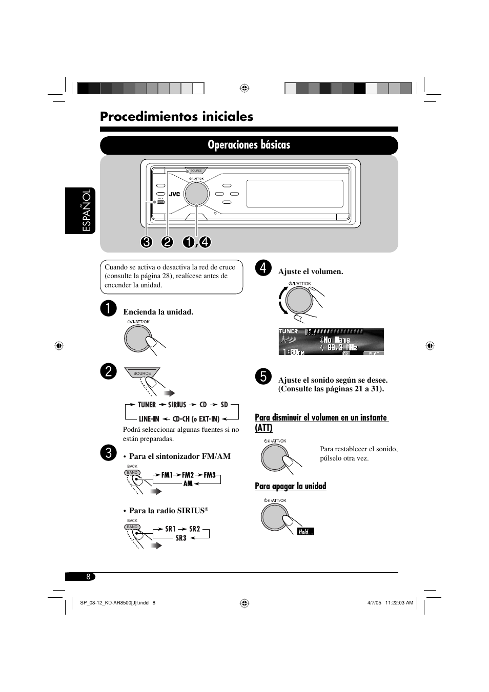 Procedimientos iniciales, Operaciones básicas | JVC KD-AR8500 User Manual | Page 66 / 177