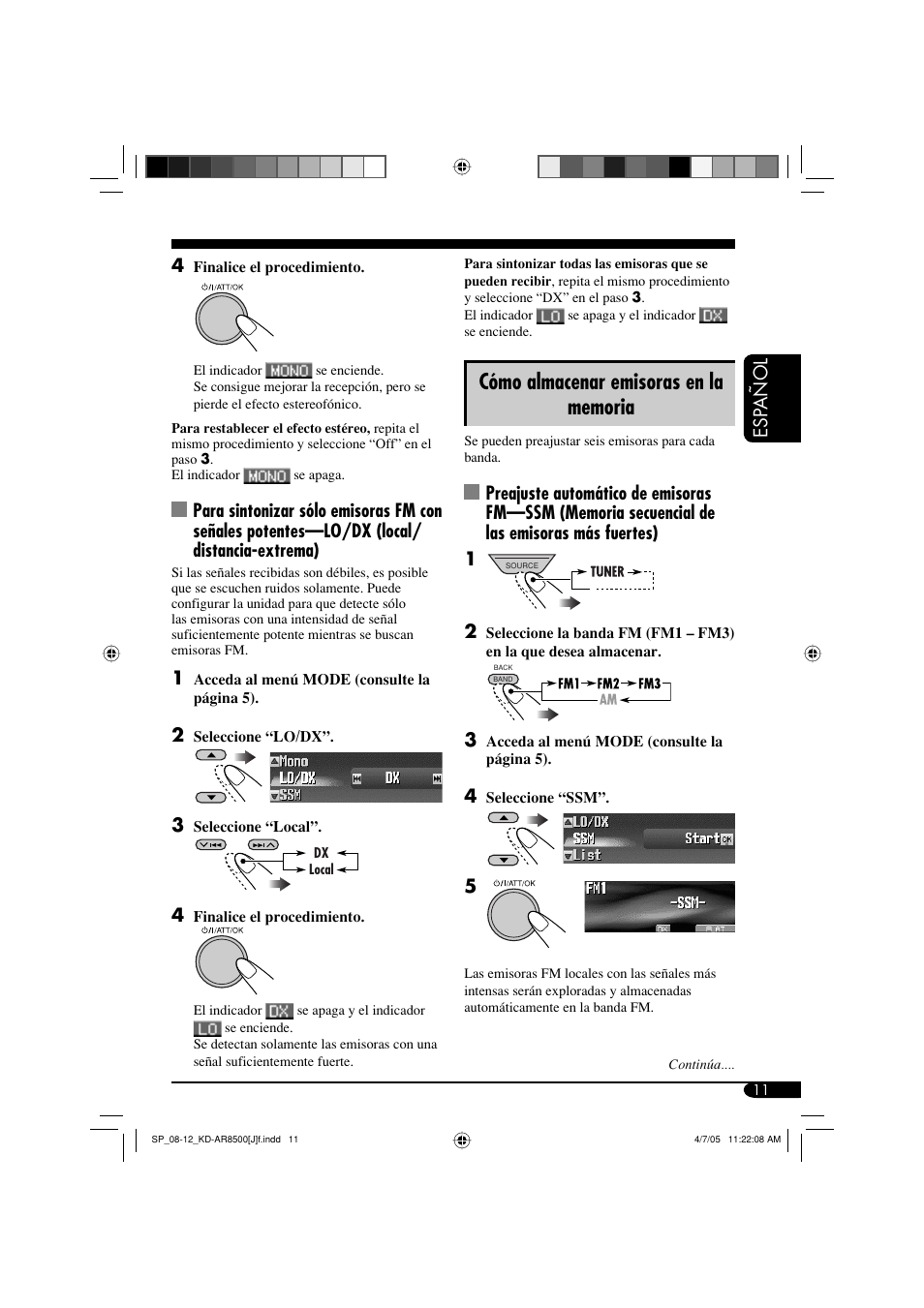 Esp añol 4 | JVC KD-AR8500 User Manual | Page 69 / 177