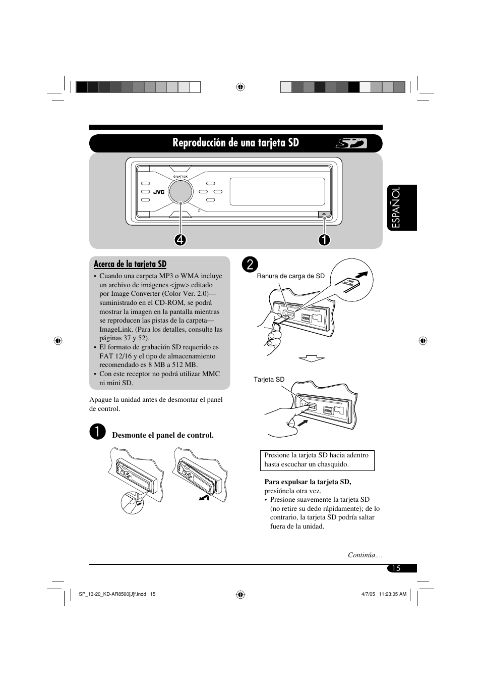 Reproducción de una tarjeta sd | JVC KD-AR8500 User Manual | Page 73 / 177