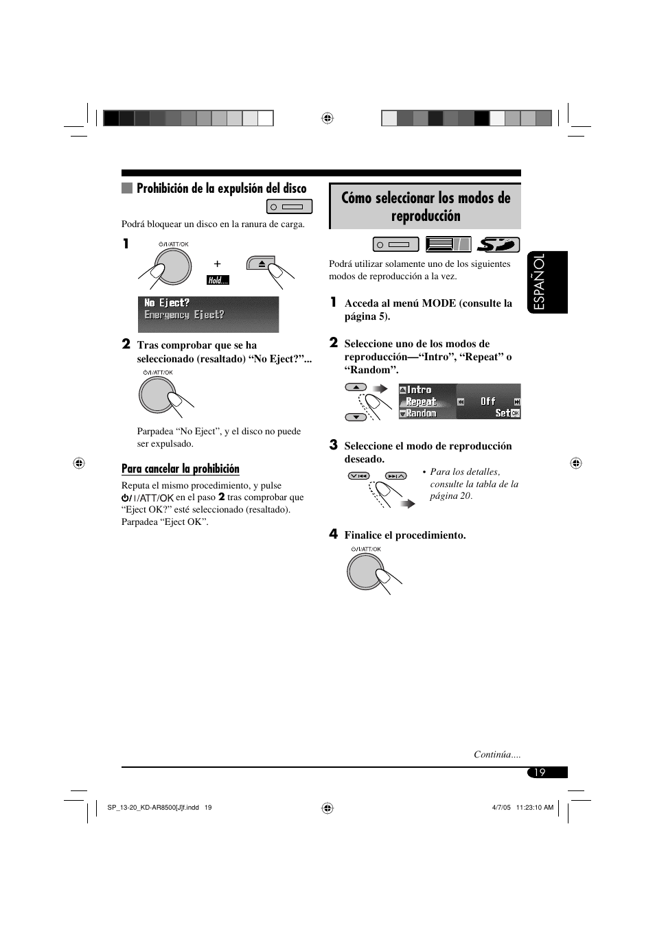 Cómo seleccionar los modos de reproducción | JVC KD-AR8500 User Manual | Page 77 / 177