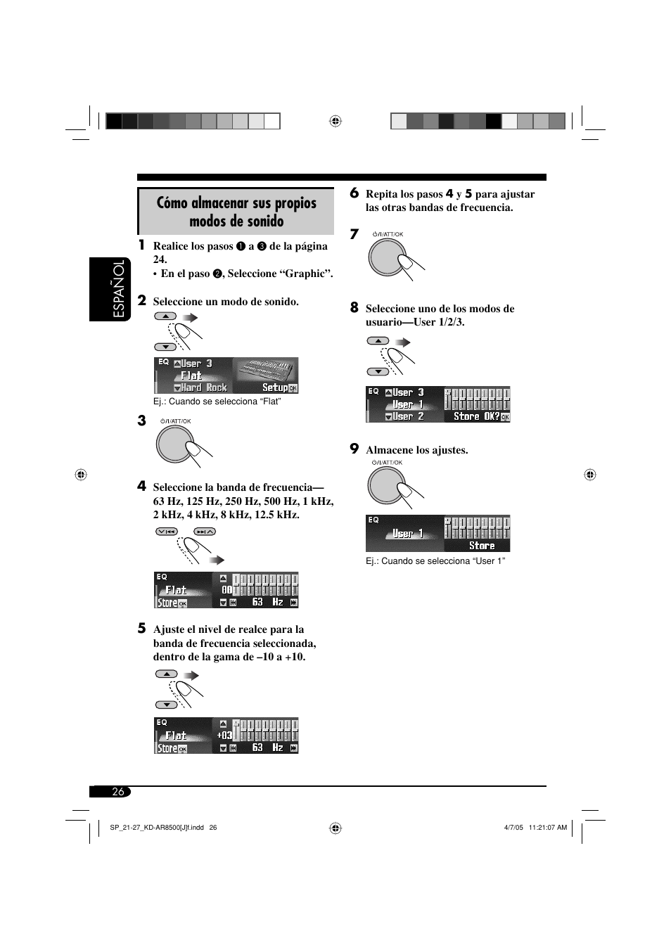 Cómo almacenar sus propios modos de sonido | JVC KD-AR8500 User Manual | Page 84 / 177