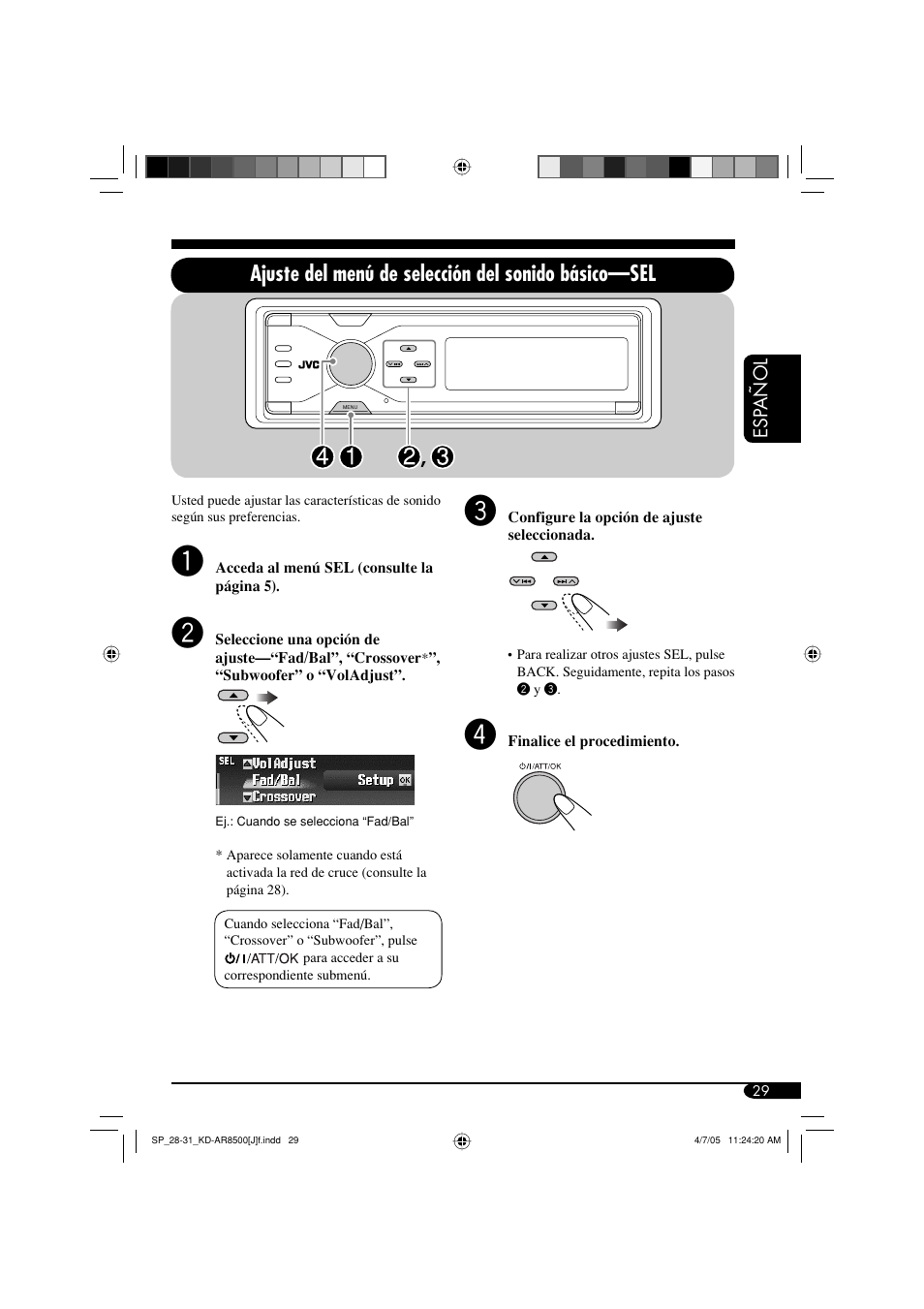 Ajuste del menú de selección del sonido básico—sel | JVC KD-AR8500 User Manual | Page 87 / 177