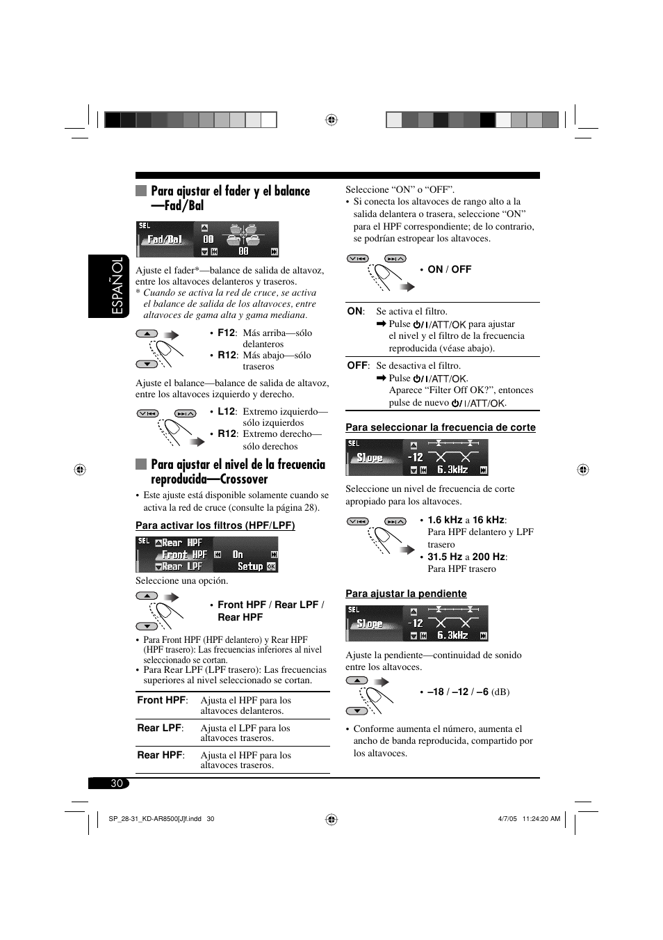 Esp añol, Para ajustar el fader y el balance —fad/bal | JVC KD-AR8500 User Manual | Page 88 / 177