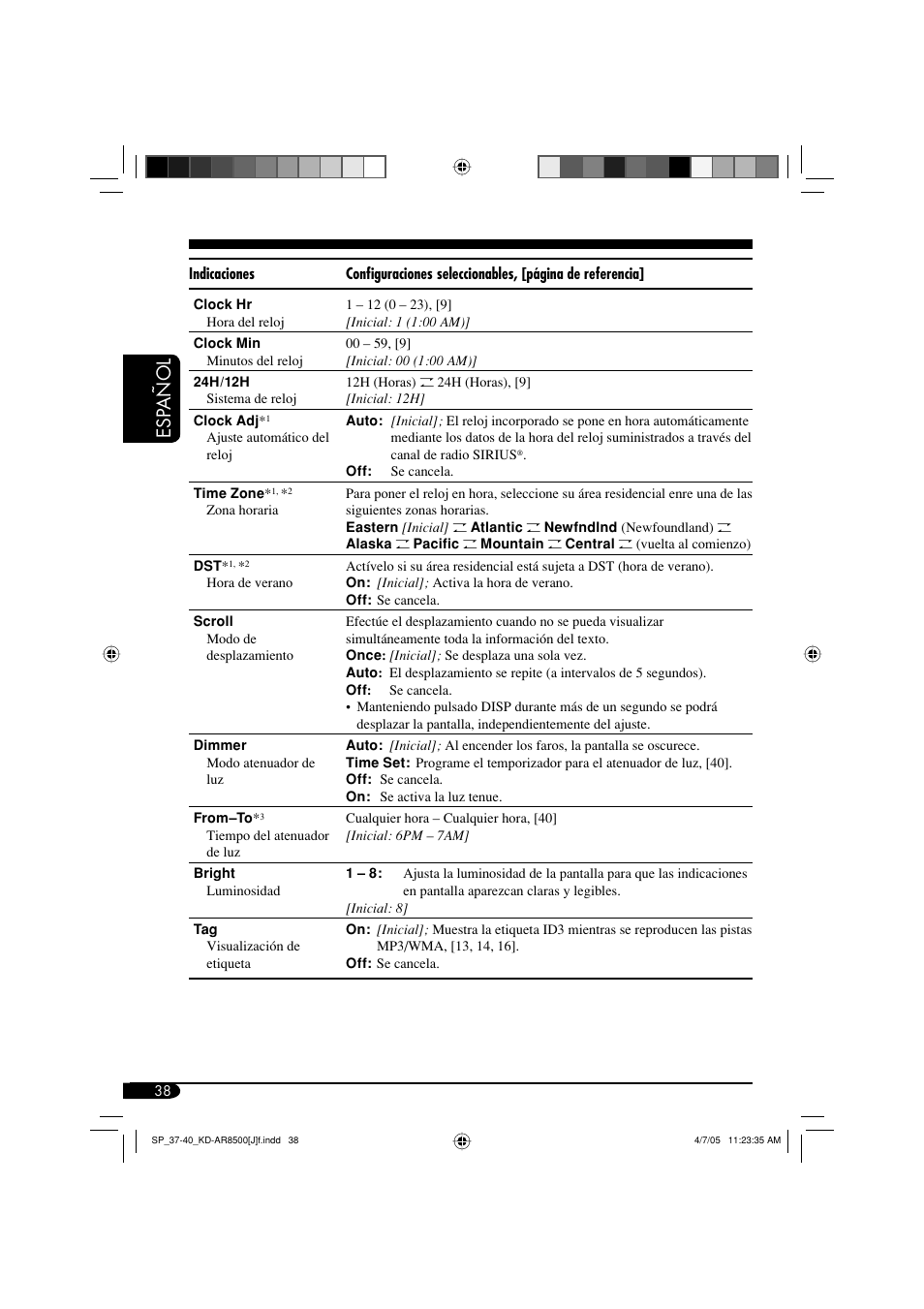 Esp añol | JVC KD-AR8500 User Manual | Page 96 / 177