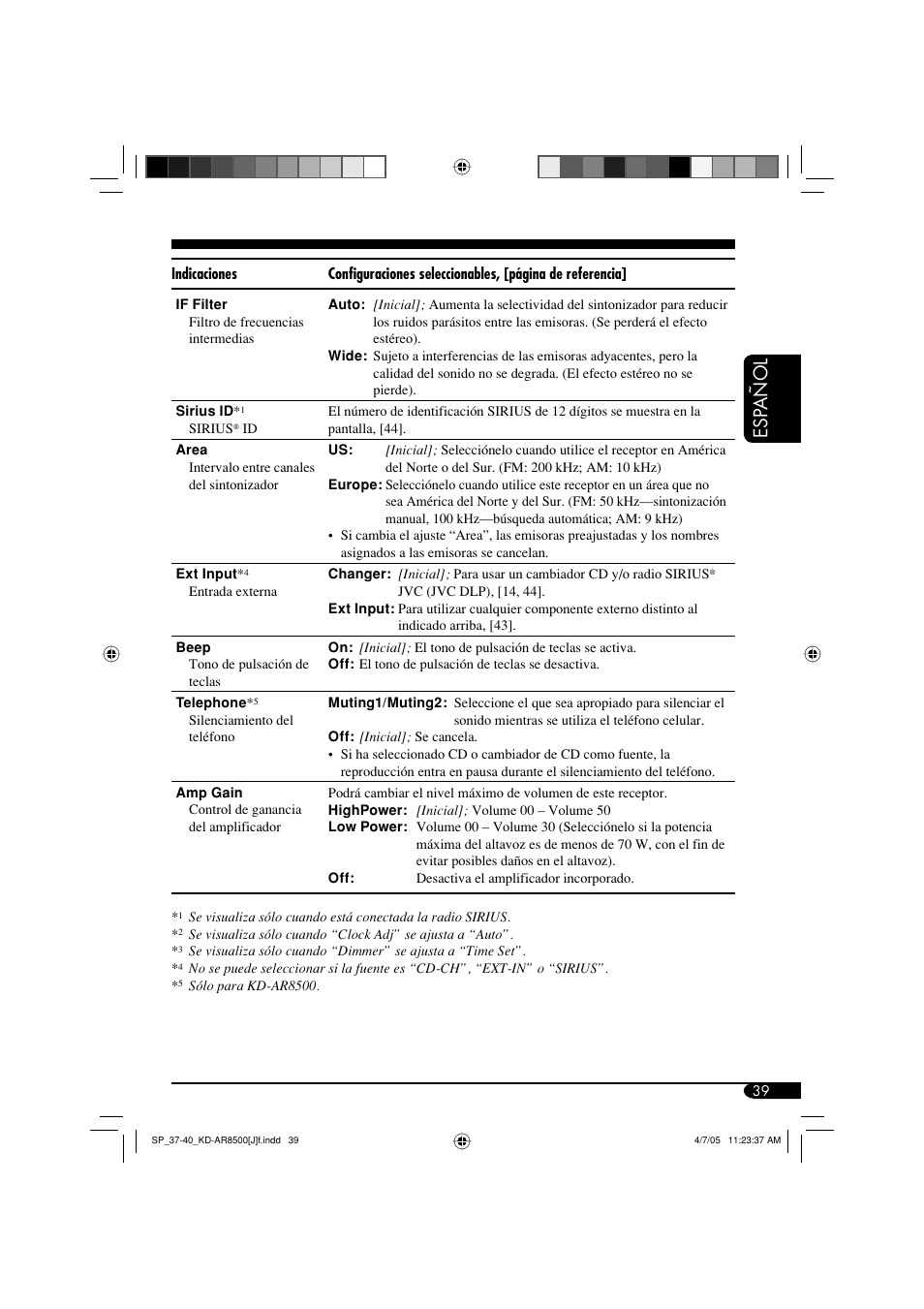 Esp añol | JVC KD-AR8500 User Manual | Page 97 / 177