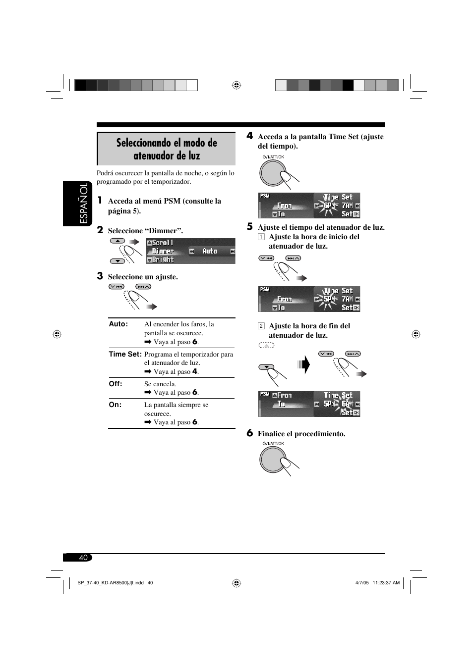 Seleccionando el modo de atenuador de luz | JVC KD-AR8500 User Manual | Page 98 / 177