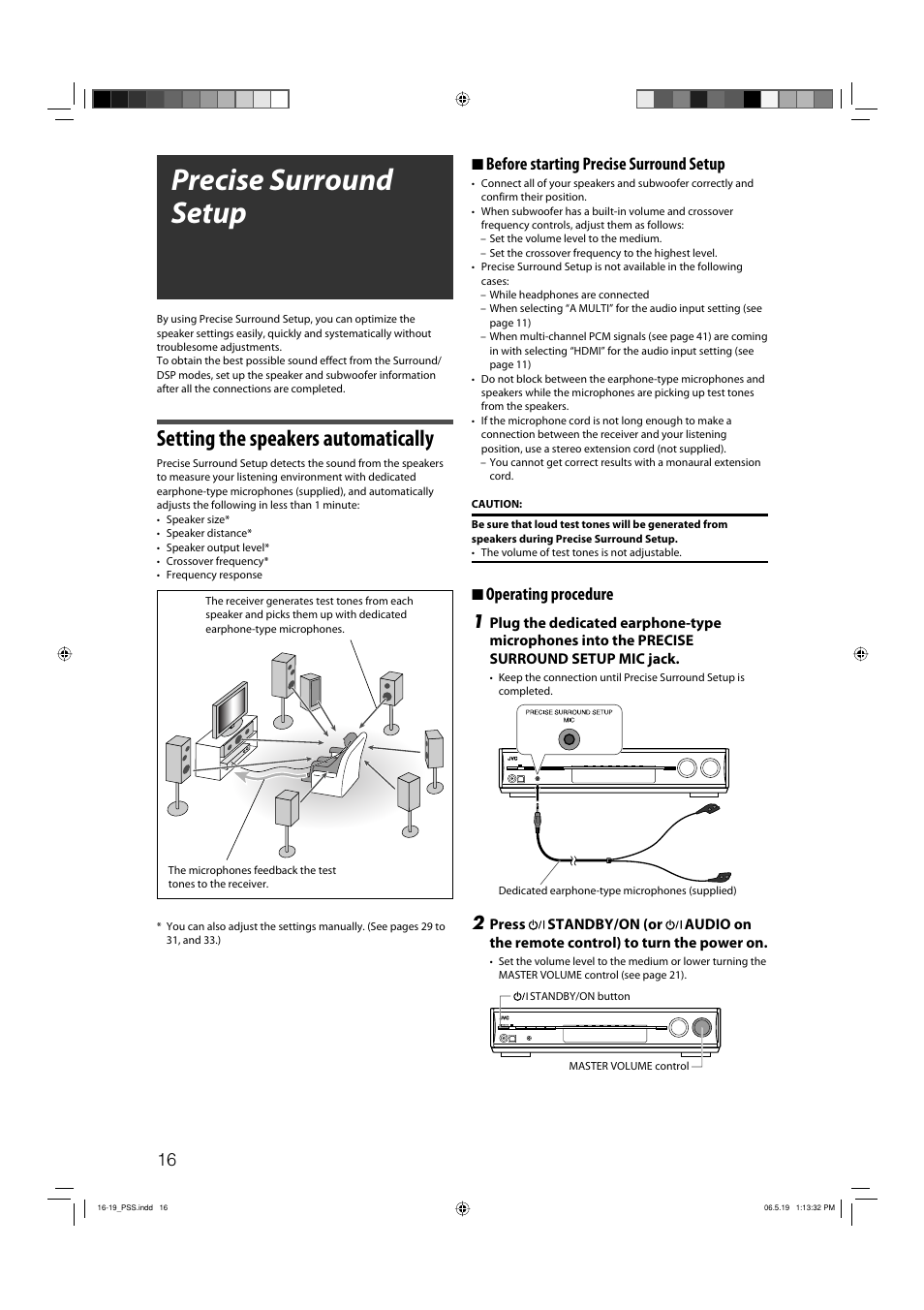 Precise surround setup, Setting the speakers automatically, 7 before starting precise surround setup | 7 operating procedure 1 | JVC RX-D411S User Manual | Page 18 / 60