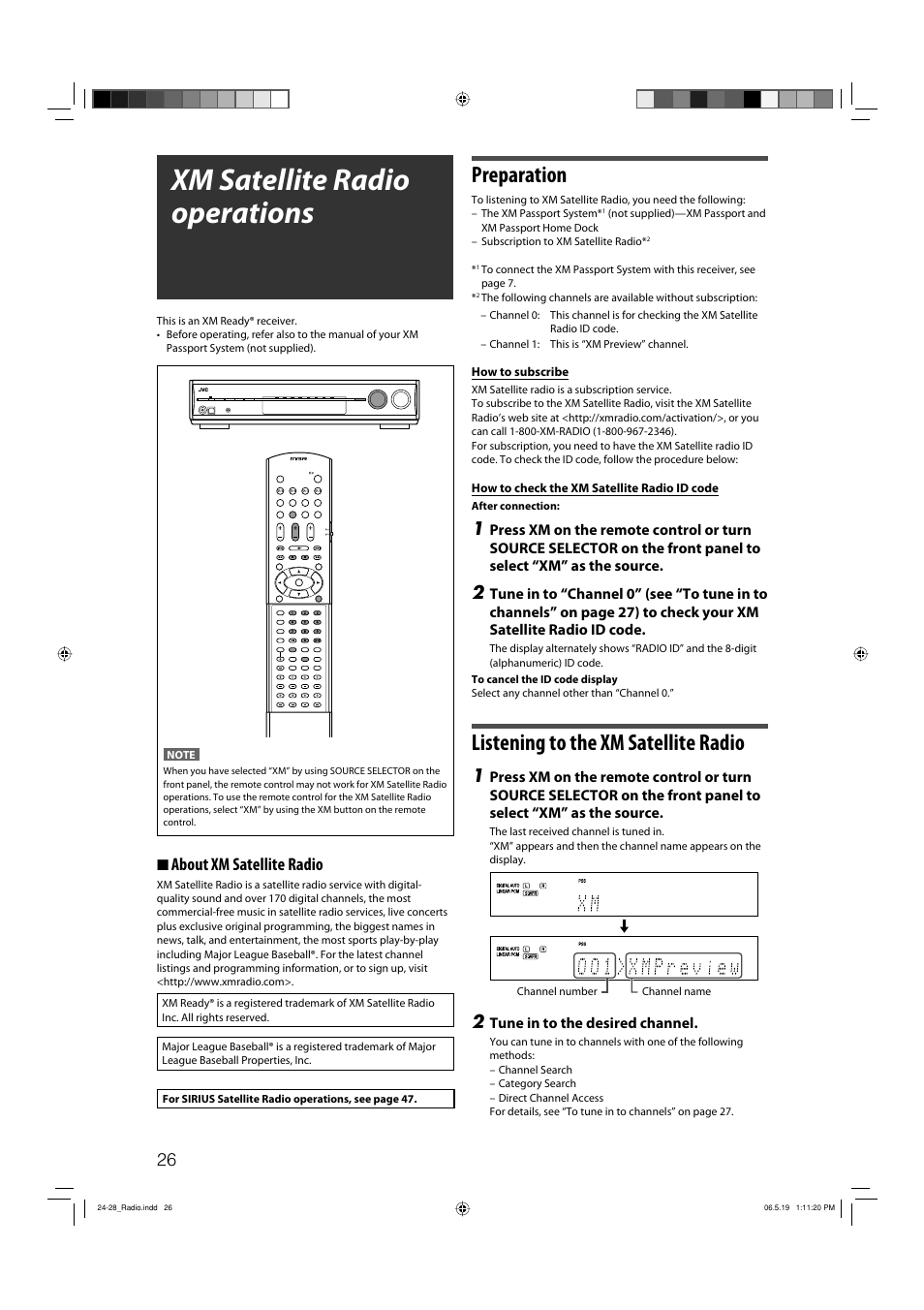 Xm satellite radio operations, Preparation, Listening to the xm satellite radio | 7 about xm satellite radio | JVC RX-D411S User Manual | Page 28 / 60