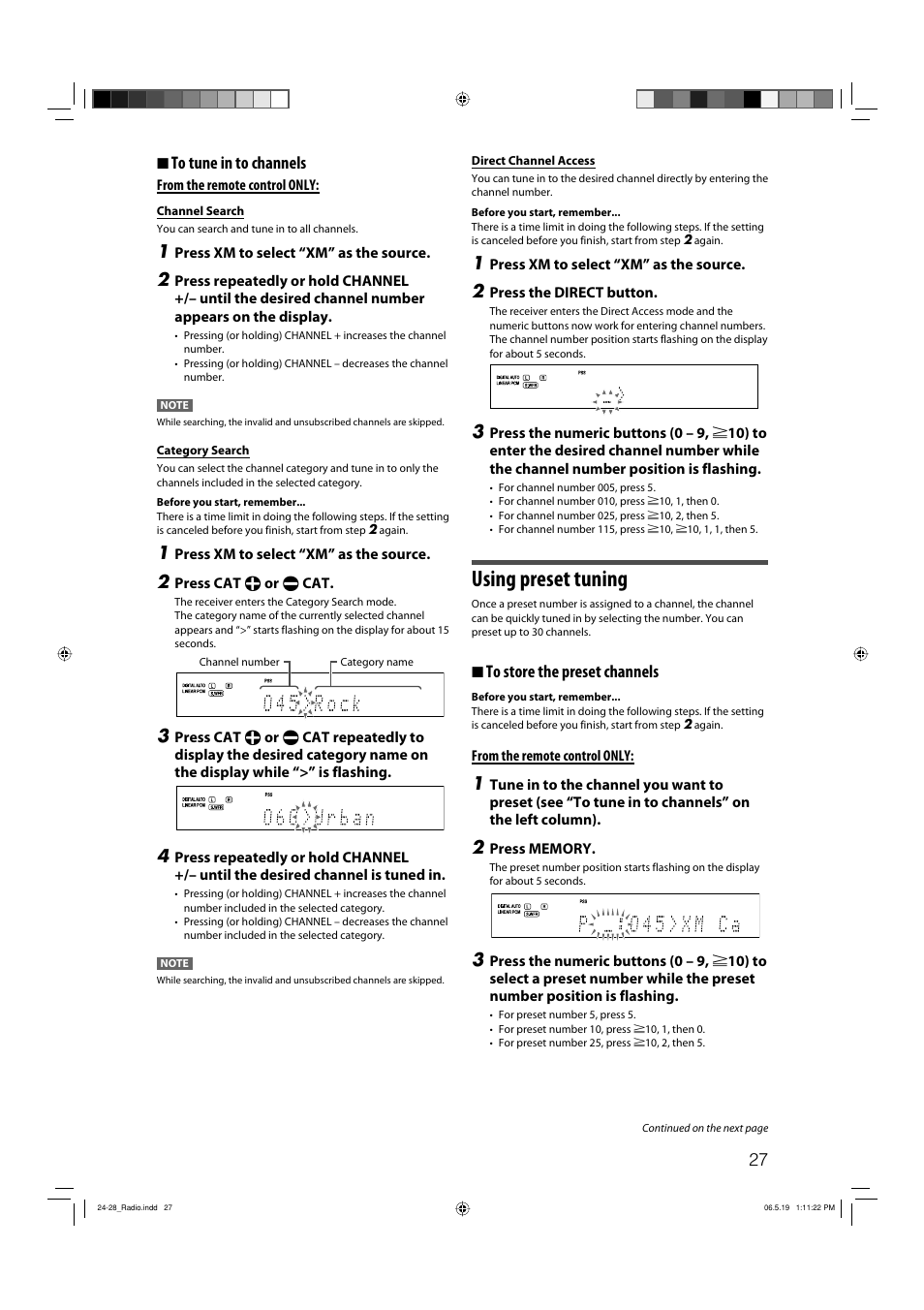 Using preset tuning, 7 to tune in to channels, 7 to store the preset channels | JVC RX-D411S User Manual | Page 29 / 60