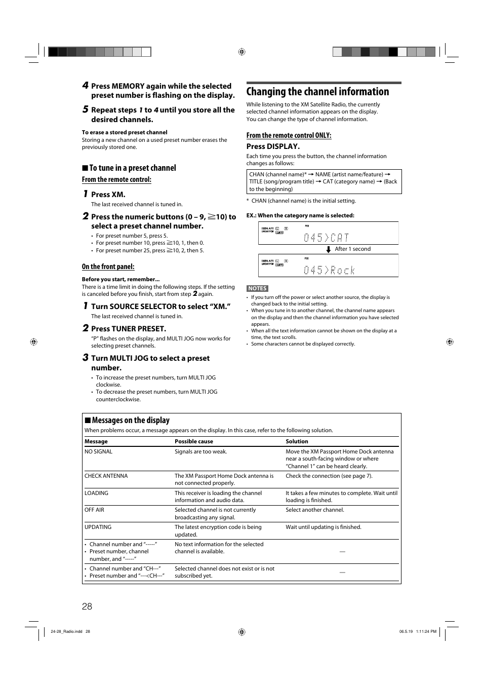 Changing the channel information, 7 to tune in a preset channel, 7 messages on the display | JVC RX-D411S User Manual | Page 30 / 60