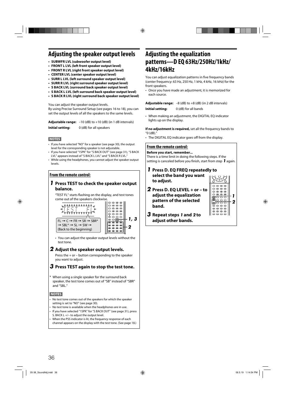 Adjusting the speaker output levels | JVC RX-D411S User Manual | Page 38 / 60