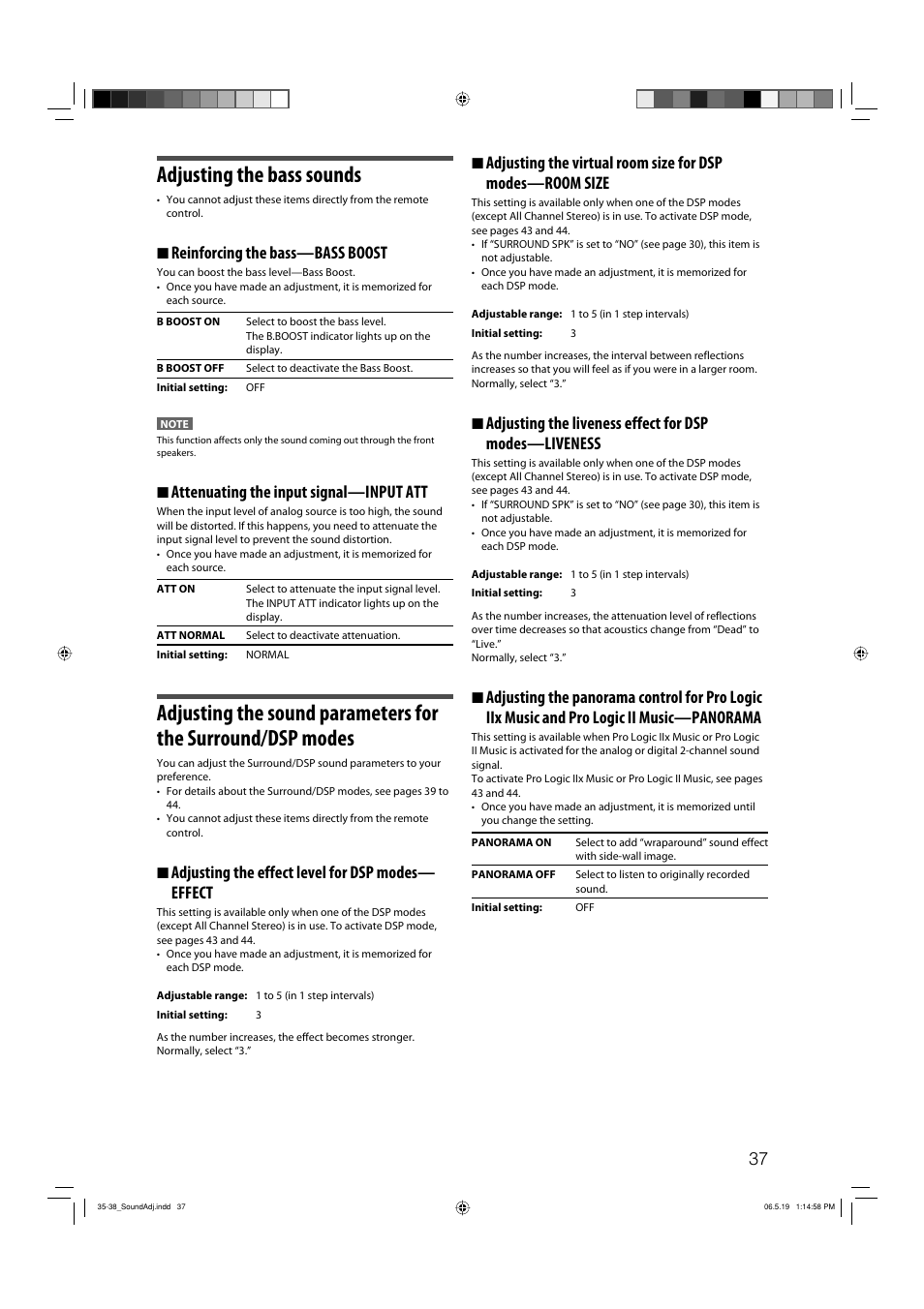 Adjusting the bass sounds, 7 reinforcing the bass—bass boost, 7 attenuating the input signal—input att | 7 adjusting the effect level for dsp modes— effect | JVC RX-D411S User Manual | Page 39 / 60