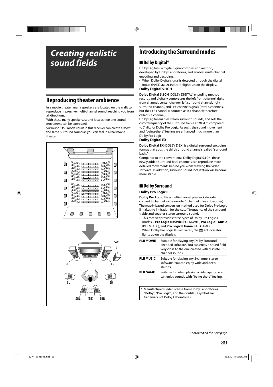 Creating realistic sound fields, Reproducing theater ambience, Introducing the surround modes | 7 dolby digital, 7 dolby surround | JVC RX-D411S User Manual | Page 41 / 60