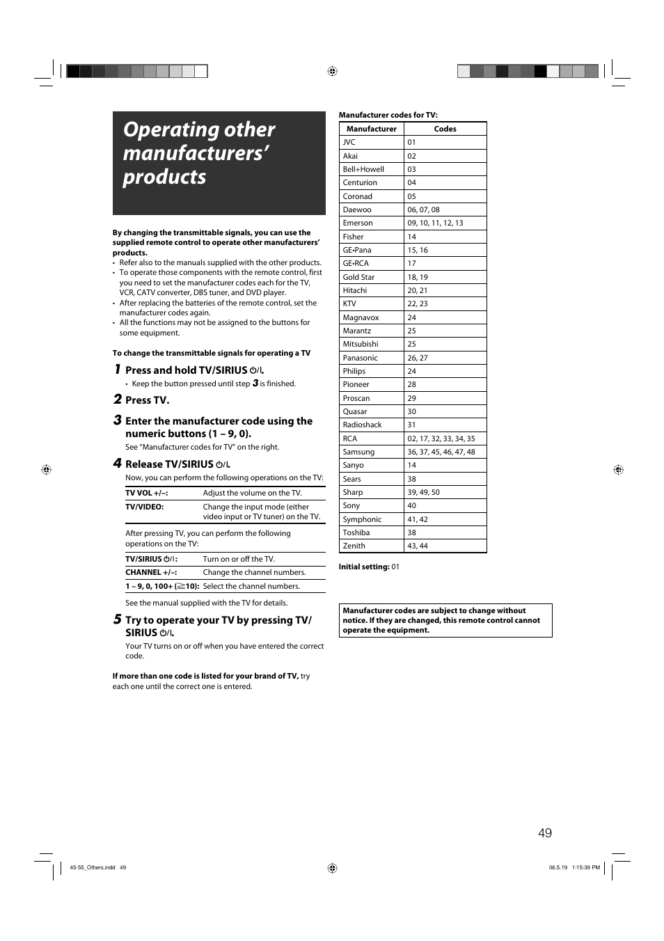 Operating other manufacturers’ products | JVC RX-D411S User Manual | Page 51 / 60
